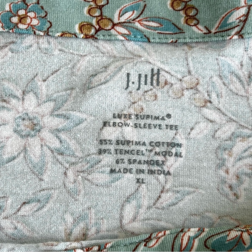 J Jill Luxe Supima Floral Print BoHo Elbow Sleeve Tee T-shirt Top - Picture 9 of 15
